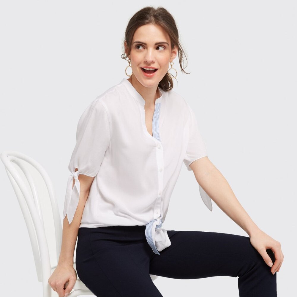 Draper James White Bow Sleeve Button Up 2